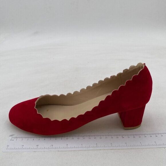 FSJ Wine Red Closed Almond Round Toe Pumps Block Chunky Mid Low Heel Shoes - Picture 1 of 7